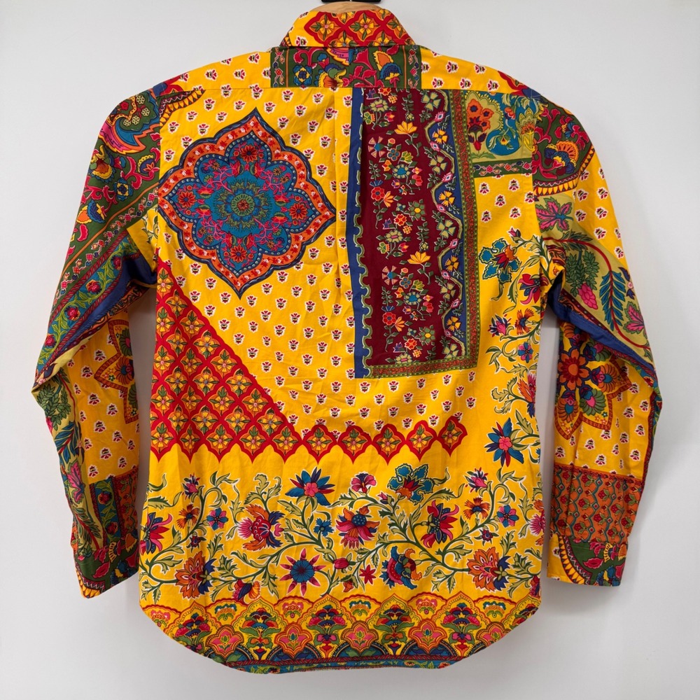 Ralph Lauren Button Down Mens L Yellow Patchwork Paisley Floral Custom Fit Shirt - Picture 3 of 8